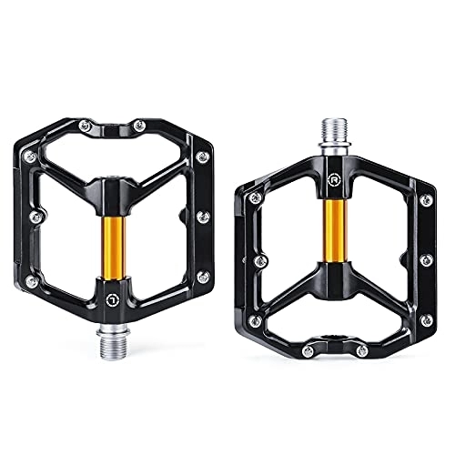 Mountain Bike Pedal : QSMGRBGZ Bicycle Pedals, Aluminum Alloy Mountain Bike Widen Pedals Waterproof, 14Mm Road Bike Riding Pedal Accessories(4.1 * 4 * 0.9In), Black gold