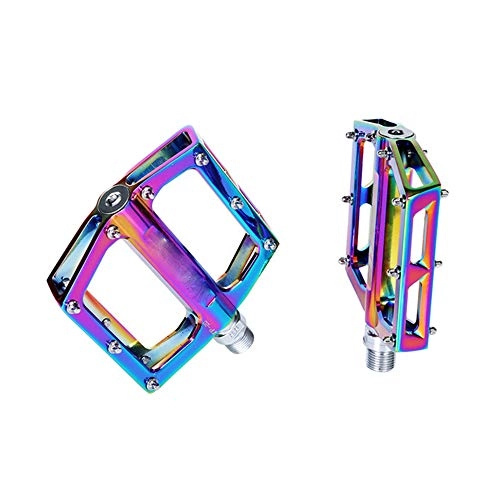Mountain Bike Pedal : QSWL Bicycle Pedals, Ultralight Aluminum Alloy Colorful Hollow Anti-Skid Bearing Mountain Bike Foot Pedal, color
