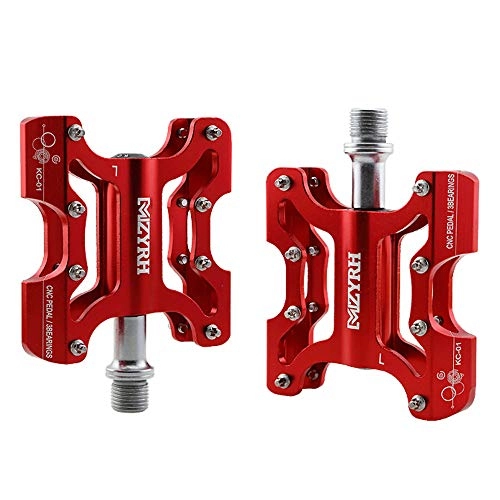 Mountain Bike Pedal : Qwqbwb Mountain Bike Pedal, Non-Slip Knot, CNC Machined Aluminum Body Cr-Mo 9 / 16" Threaded Spindle, 3 Sealed Bearings Red