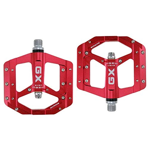 Mountain Bike Pedal : Qwqbwb Mountain Bike Pedals, CNC Machining Aluminum Body Cr-Mo 9 / 16" Threaded Spindle, 3 Sealed Bearings Red
