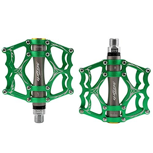 Mountain Bike Pedal : Qwqbwb Mountain Bike Pedals, Non-Slip Joints, CNC Machined High-Strength Aluminum Body, Standard 9 / 16" Crmo Steel Spindle, 3 Sealed Bearings Green