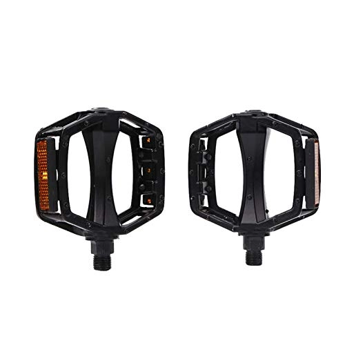 Mountain Bike Pedal : QXLG Durable 2pcs Anti-slip Mountain Flat Bike Pedal Aluminum Alloy Bicycle Reflective Hollowed Pedals Cycling Riding Parts Accessories Comfortable (Color : Black)