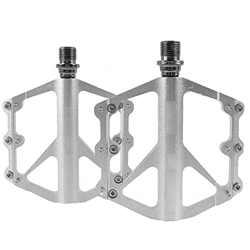 Mountain Bike Pedal : QYK -Mountain Bike Pedal Non Slip, Universal Aluminum Alloy Pedal, Bicycle Pedals for Mountain Bike, Lightweight Cycling Flat Pedals 12 Anti-Skid Pins, Silver
