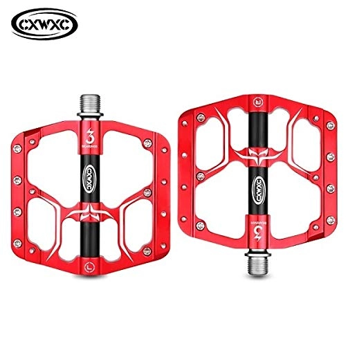 Mountain Bike Pedal : QYLOZ Outdoor sport CXWXC Flat Bike Pedals MTB 3 Sealed Bearings Bicycle Pedals Mountain Bike Pedals Wide Platform Road Cycling CNC Alloy Pedal (Color : CX V15 Red)
