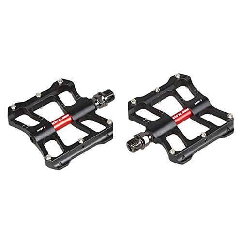 Mountain Bike Pedal : QYLOZ Outdoor sport GUB Cr-Mo Axle Ultra-light Bicycle Pedals CNC Aluminium Alloy Mountain Bike Pedals MTB 4 Bearings Platform Pedals Black Red (Color : Black)