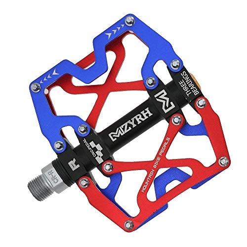 Mountain Bike Pedal : QYLOZ Outdoor sport MZYRH Mountain MTB Bike Wide Pedals 9 / 16" Cycling Sealed 3 Bearing Pedals CNC Machined Lubricated Sealed Bearing Platform Pedals (Color : Red and Blue)