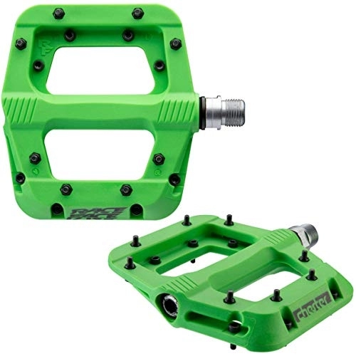 Mountain Bike Pedal : Raceface Chester Composite Flat MTB Pedals - Green / Lightweight Nylon Mountain Bike Trail Dirt Jump Enduro Accessories Cycling Cycle Riding Ride Part Grip Wide Platform Steel Pin Freeride DH FR XC