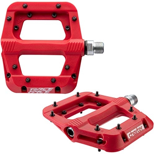 Mountain Bike Pedal : RaceFace Chester Composite Flat MTB Pedals - Red / Lightweight Nylon Mountain Bike Trail Dirt Jump Enduro Accessories Cycling Cycle Riding Ride Part Grip Wide Platform Steel Pin Freeride DH FR XC