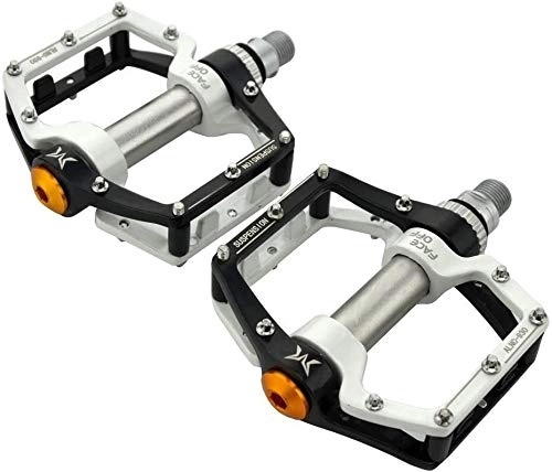 Mountain Bike Pedal : RENFEIYUAN Bike Pedals Aluminum Alloy CNC bearing Shock Absorption Bicycle Cycling Pedals for Mountain And Road, 1 Pair cycle pedals (Color : Black / White)
