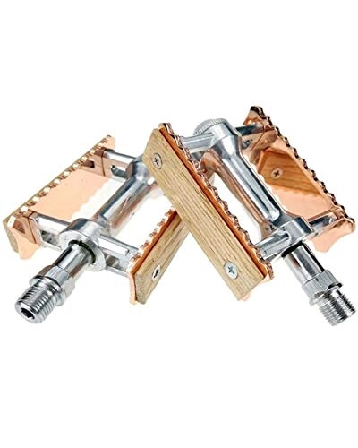 Mountain Bike Pedal : Retro Bicycle Pedals Aluminum Alloy Non-Slip Bearing Pedal Road Bike Wooden Palin Pedal, Suitable for Mountain Bikes / Folding Bikes, rose gold