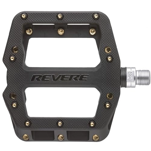 Mountain Bike Pedal : Revere Pro Grip MTB Mountain Gravel Bike Pedals, Composite Bearings, Non-Slip Wide Platform Lightweight Nylon Fiber Bicycle Platform Pedals 9 / 16" Spindle, Replaceable Gold Pins