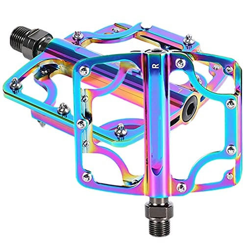 Mountain Bike Pedal : Rgzqrq Mountain Bike Pedals, flat Bicycle Pedals, Ultra Strong Colorful Cnc Machined 9 / 16" Cycling Sealed 3 Bearing Pedals