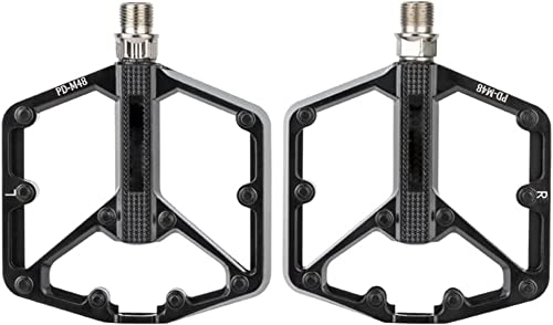 Mountain Bike Pedal : Road and mountain bike pedals, Mountain Bike Pedals Aluminum Alloy Bicycle Pedals With Non-Slip Pins 9 / 16" Lightweight Platform Pedals With DU Sealed Bearing For MTB BMX Road Bike (Color : Black)