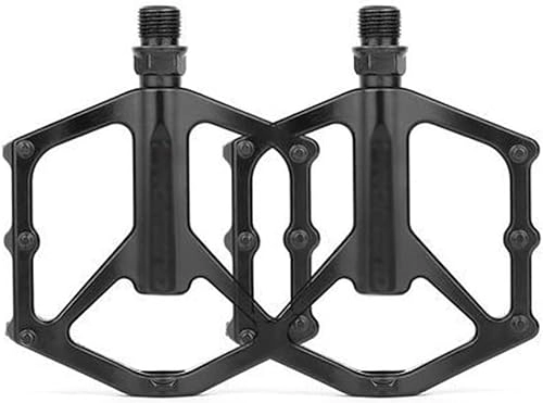 Mountain Bike Pedal : Road and mountain bike pedals, Mountain Bike Pedals Aluminum Alloy Bicycle Pedals With Non-Slip Pins Lightweight Platform Pedals DU Sealed Bearing 9 / 16'' For MTB BMX Road Bike (Color : Black)