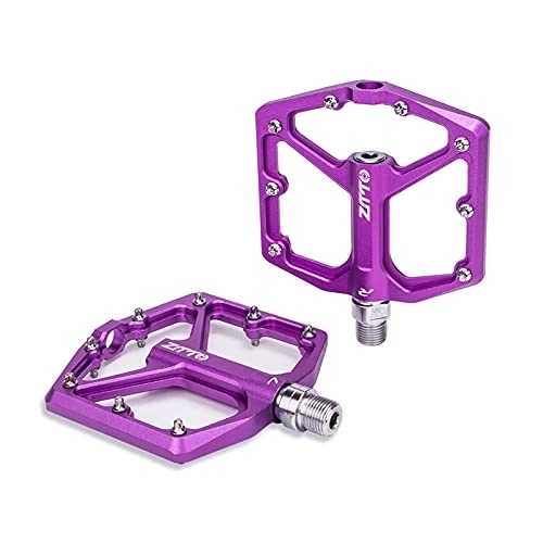 Mountain Bike Pedal : Road Bike Ultralight Sealed Pedals CNC Cycling Part Alloy Hollow Anti Slip Bearings System Mountain 12mm Axle Bike pedals (Color : JT07 Purple)