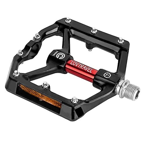 Mountain Bike Pedal : Road / MTB Bicycle Pedals Aluminum Alloy - Mountain Bike Pedals with Removable Anti-Skid Nails (Black red)