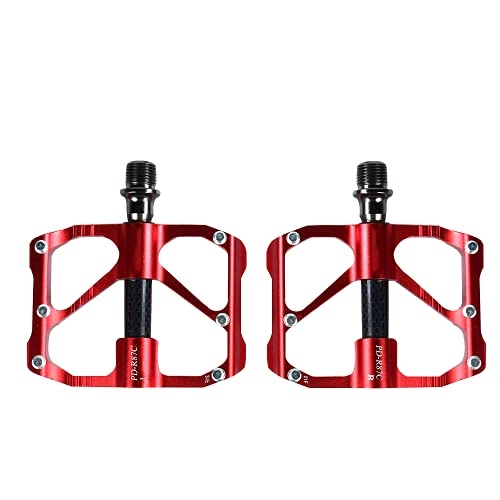 Mountain Bike Pedal : ROADNADO 3 Bearing Mountain Bike Pedal, Aluminum Alloy Road Bike Pedal Carbon Shaft Wrap, Lightweight Double-sided Stepping Non-Slip Cycling MTB Road Bike Left &Right Set（Red）
