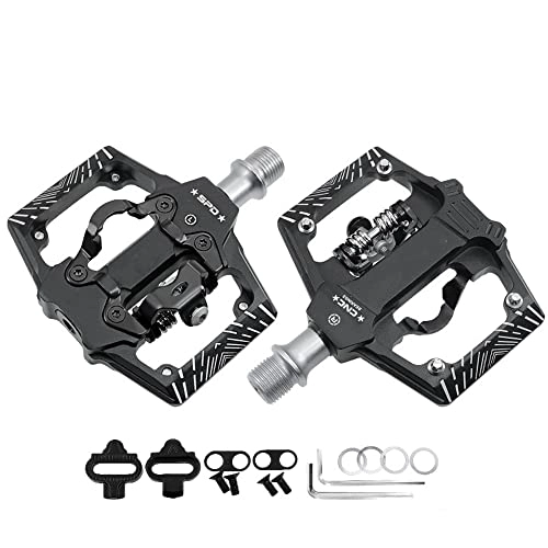 Mountain Bike Pedal : ROADNADO Mountain Bike Pedals Dual Function Clipless Flat Pedals SPD Compatible Sealed Bearing CNC Aluminum Alloy for MTB Road Bike Black