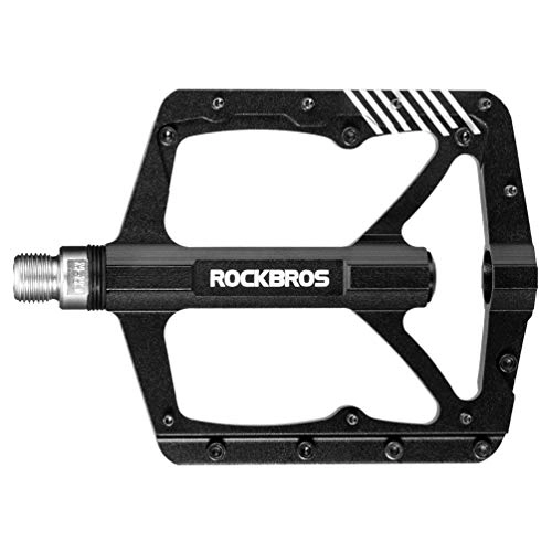 Mountain Bike Pedal : ROCK BROS Bike Pedals Wide Platform Mountain Bicycle Pedals Flat Aluminum CNC Machined 3 Sealed Bearings 9 / 16" for BMX MTB Black