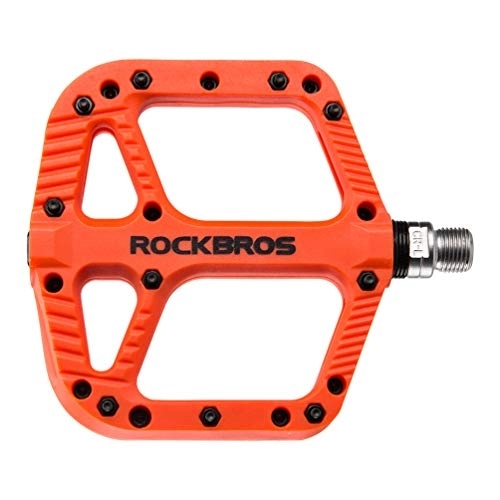 Mountain Bike Pedal : Rock BROS Mountain Bike Pedals Nylon Composite Bearing 9 / 16" MTB Bicycle Pedals with Wide Flat Platform Orange