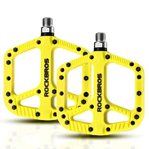 Mountain Bike Pedal : ROCKBROS Bicycle Pedals Nylon Pedals Composite Flat Pedals 9 / 16 Inch Mountain Bike Pedals 3 Bearing Non-Slip Waterproof Anti-Dust MTB Bike Pedals Yellow