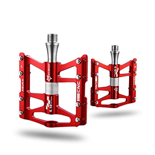 Mountain Bike Pedal : ROCKBROS Bike Pedals, 9 / 16 Inch Pedals Aluminum Alloy Flat Pedals Wide Platform 4 Bearings Waterproof Dust-Proof Non-Slip Red