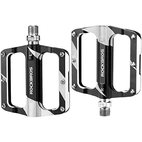 Mountain Bike Pedal : ROCKBROS Bike Pedals, Aluminum Alloy MTB Pedals, 9 / 16 Inch Bicycle Flat Pedals Anti-Slip Durable Sealed Bearing Black for Mountain Road Bike