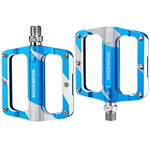 Mountain Bike Pedal : ROCKBROS Bike Pedals, Aluminum Alloy MTB Pedals, 9 / 16 Inch Bicycle Flat Pedals Anti-Slip Durable Sealed Bearing Blue for Mountain Road Bike
