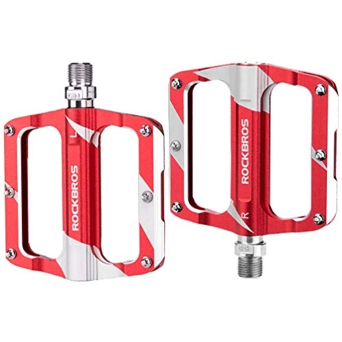 Mountain Bike Pedal : ROCKBROS Bike Pedals, Aluminum Alloy MTB Pedals, 9 / 16 Inch Bicycle Flat Pedals Anti-Slip Durable Sealed Bearing Red for Mountain Road Bike