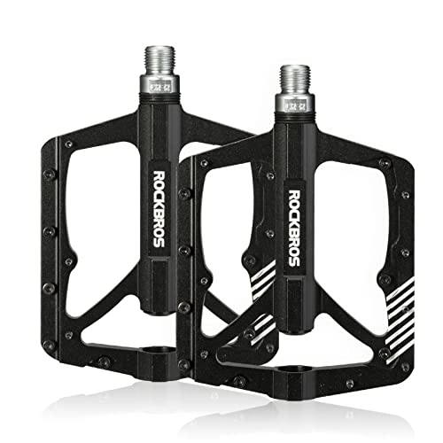 Mountain Bike Pedal : ROCKBROS Bike Pedals Bicycle Road Cycling Pedals Aluminum Alloy Flat Platform Mountain Bike Cr-Mo Machined 3 Sealed Bearings Large Surface 9 / 16" (Black 1)