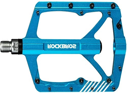 Mountain Bike Pedal : ROCKBROS Bike Pedals Bicycle Road Cycling Pedals Aluminum Alloy Flat Platform Mountain Bike Cr-Mo Machined 3 Sealed Bearings Large Surface 9 / 16" (Blue 1)