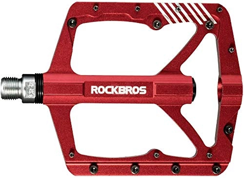 Mountain Bike Pedal : ROCKBROS Bike Pedals Bicycle Road Cycling Pedals Aluminum Alloy Flat Platform Mountain Bike Cr-Mo Machined 3 Sealed Bearings Large Surface 9 / 16" (Red 1)