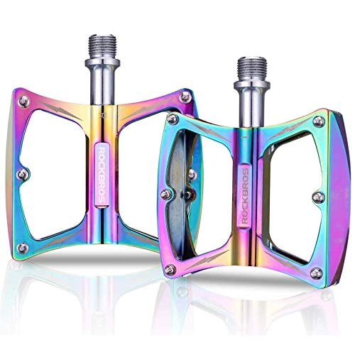 Mountain Bike Pedal : ROCKBROS Bike Pedals Colorful Cycling MTB Pedals Aluminum Durable Anti-Skid 3 Bearing Bicycle Pedals 9 / 16" Wide Platform for Road Mountain Bike