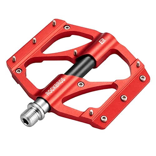 Mountain Bike Pedal : ROCKBROS Bike Pedals Mountain Road Bicycle Pedals Aluminum Flat Pedals 9 / 16" Sealed Bearing MTB Pedals Red