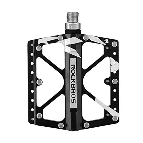 Mountain Bike Pedal : ROCKBROS Bike Pedals Platform Mountain Bicycle Road Cycling Pedals Aluminum Alloy Cr-Mo Machined 3 Sealed Bearing Pedals 9 / 16" Black