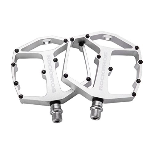Mountain Bike Pedal : ROCKBROS Mountain Bike Pedals 9 / 16 Bicycle Wide Plate Aluminum Alloy Sealed Bearing Pedals MTB BMX Silver