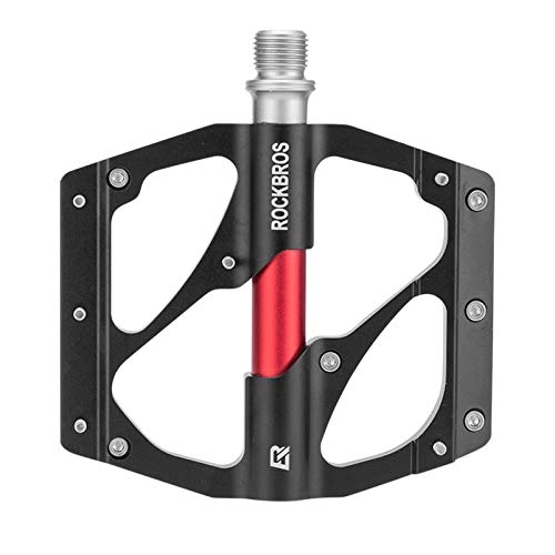 Mountain Bike Pedal : ROCKBROS Mountain Bike Pedals 9 / 16" Wide Platform Pedals Sealed Bearing Axle Pedals Lightweight Bicycle Flat Alloy Non-slip Pedals Black Red