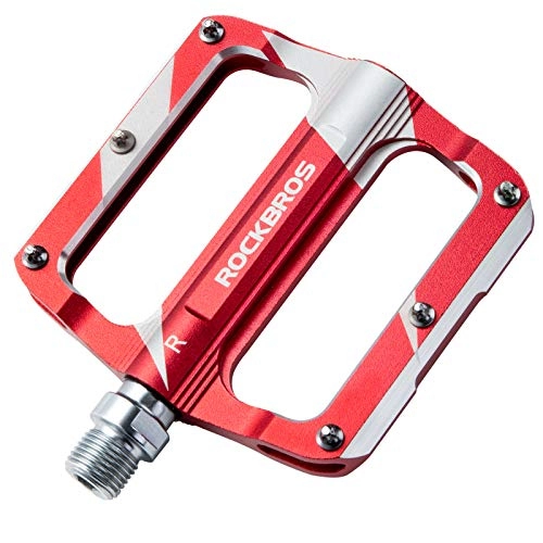 Mountain Bike Pedal : ROCKBROS Mountain Bike Pedals Flat Bicycle MTB Pedals 9 / 16 Lightweight Road Bike Pedals Carbon Fiber Sealed Bearing Flat Pedals Red