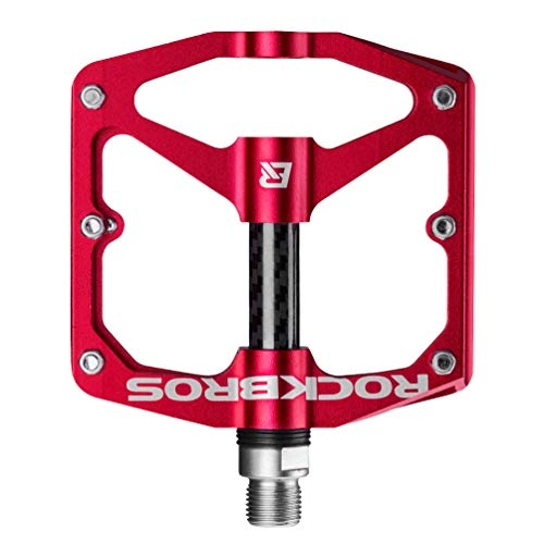 Mountain Bike Pedal : ROCKBROS Mountain Bike Pedals Flat Bicycle Pedals 9 / 16 Lightweight Road Bike Pedals Carbon Fiber Sealed Bearing Flat Pedals for MTB Red