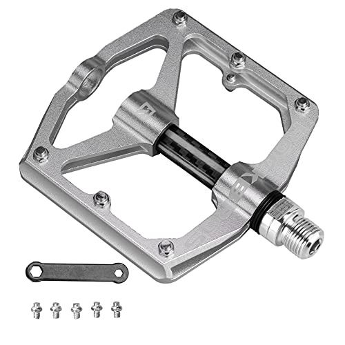 Mountain Bike Pedal : ROCKBROS Mountain Bike Pedals Flat Bicycle Pedals 9 / 16 Lightweight Road Bike Pedals Carbon Fiber Sealed Bearing Flat Pedals for MTB Silver