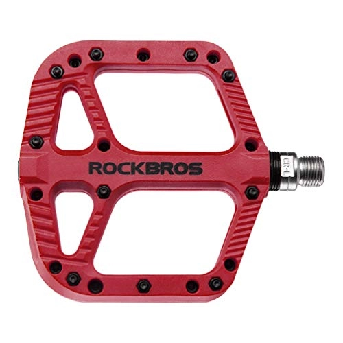 Mountain Bike Pedal : ROCKBROS Mountain Bike Pedals Nylon Composite Bearing 9 / 16" MTB Bicycle Pedals with Wide Flat Platform Red