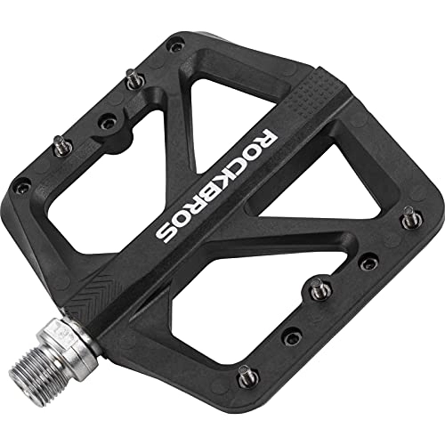 Mountain Bike Pedal : ROCKBROS Mountain Bike Pedals, Nylon MTB Pedals, 9 / 16 Inch Flat Pedals Anti-slip Waterproof Dustproof Black-Compitable with Mountain Road Usual Bike