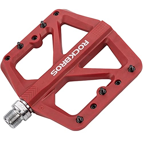 Mountain Bike Pedal : ROCKBROS Mountain Bike Pedals, Nylon MTB Pedals, 9 / 16 Inch Flat Pedals Anti-slip Waterproof Dustproof Red-Compitable with Mountain Road Usual Bike