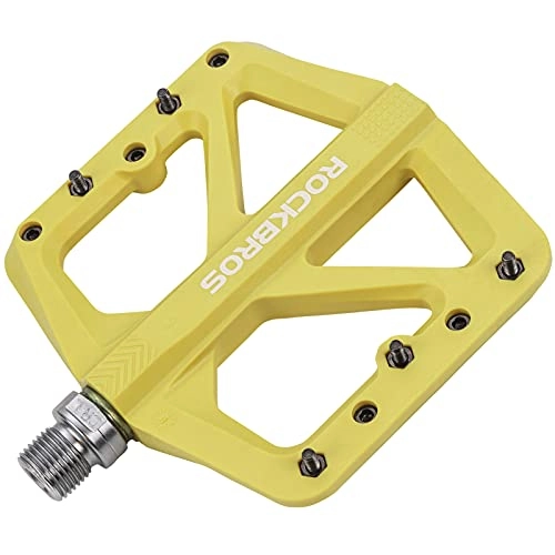 Mountain Bike Pedal : ROCKBROS Mountain Bike Pedals, Nylon MTB Pedals, 9 / 16 Inch Flat Pedals Anti-slip Waterproof Dustproof Yellow-Compitable with Mountain Road Usual Bike