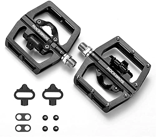 Mountain Bike Pedal : ROCKBROS MTB Mountain Bike Pedals Aluminum Alloy Pedals Compatible with SPD Clipless Pedals Flat Platforms Lightweight Anti-Skid Dual Function 9 / 16 for Mountain Bicycles