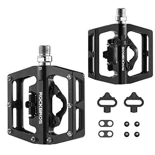 Mountain Bike Pedal : ROCKBROS MTB Mountain Bike Pedals Bicycle Flat Platform Compatible with SPD Mountain Bike Dual Function Sealed Clipless Aluminum 9 / 16" Pedals with Cleats for Road, MTB, Mountain Bikes