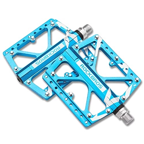 Mountain Bike Pedal : ROCKBROS MTB Pedals Mountain Road Bicycle Cycling Pedals Aluminum Alloy Flat Platform Mountain Bike Cr-Mo Machined 3 Sealed Bearings Large Surface 9 / 16" (Blue)