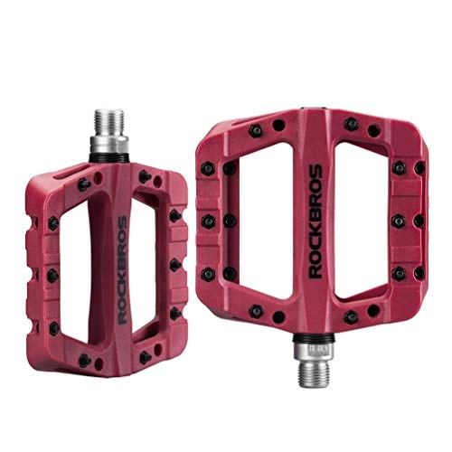 Mountain Bike Pedal : RTYUI RockBros Mountain Bike Bicycle Bearing Pedals Cycling Wide Nylon Pedals a Pair 10.5 * 12cm / Red