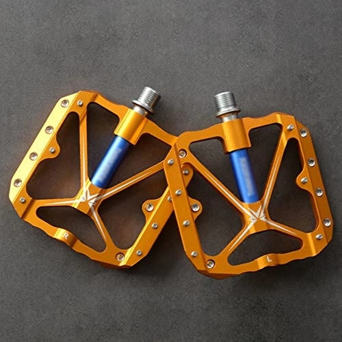 Mountain Bike Pedal : Rwlre Bicycle Pedals, 3 Sealed Bearings Bicycle Pedals Flat Bike Pedals Mtb Road Mountain Bike Pedals Wide Platform Accessories Part (Color : Gold-Blue)