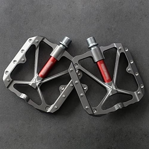 Mountain Bike Pedal : Rwlre Bicycle Pedals, 3 Sealed Bearings Bicycle Pedals Flat Bike Pedals Mtb Road Mountain Bike Pedals Wide Platform Accessories Part (Color : Titanium-Red)